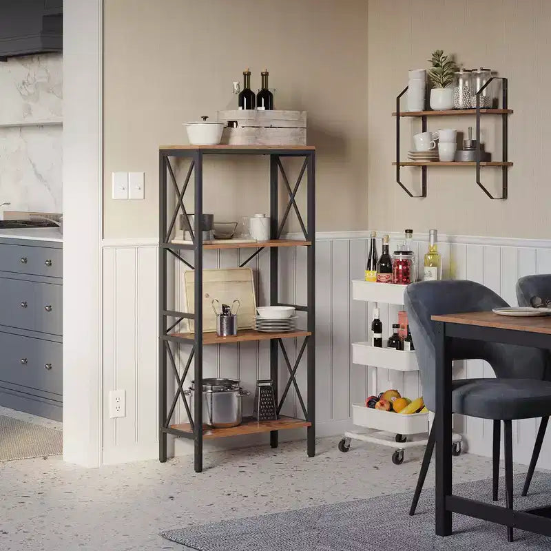 Étagère échelle murale avec 4 étagères ouvertes Bibliothèque Étagère de cuisine pour bureau de cuisine Marron rustique et noir