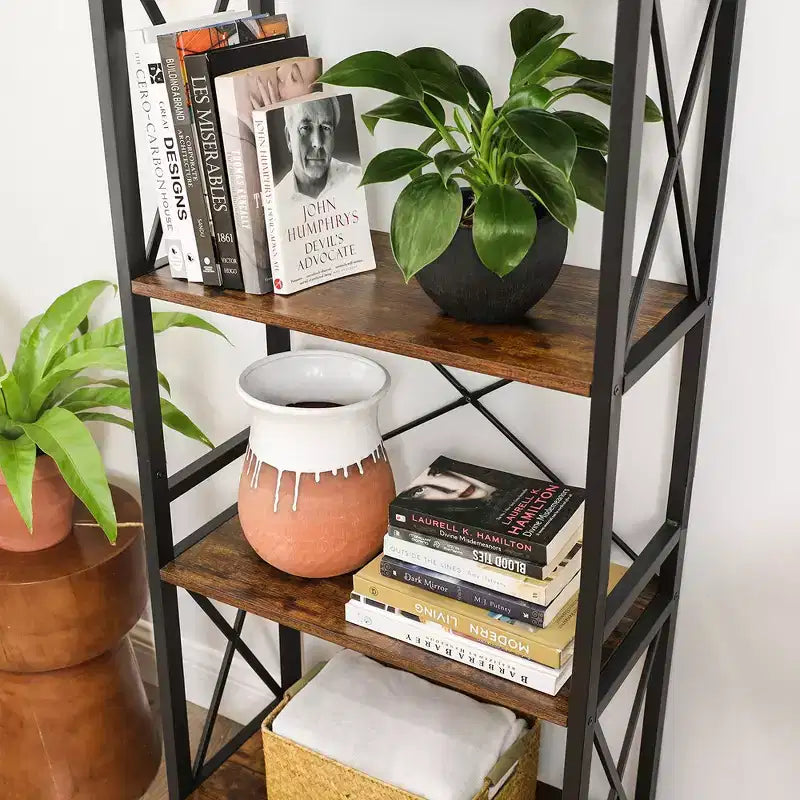 Étagère échelle murale avec 4 étagères ouvertes Bibliothèque Étagère de cuisine pour bureau de cuisine Marron rustique et noir