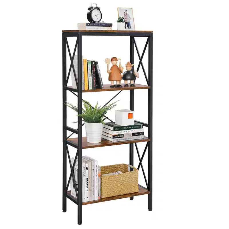 Étagère échelle murale avec 4 étagères ouvertes Bibliothèque Étagère de cuisine pour bureau de cuisine Marron rustique et noir