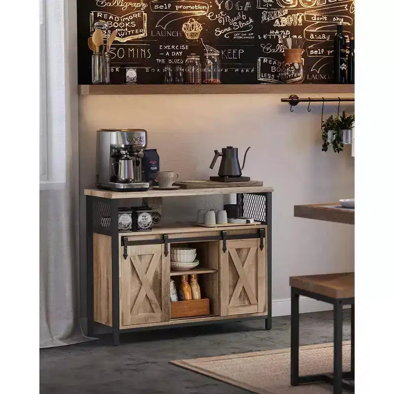VASAGLE Buffet Cabinet, Storage Cabinet, Sideboard with 2 Sliding Barn Doors, Adjustable Shelves