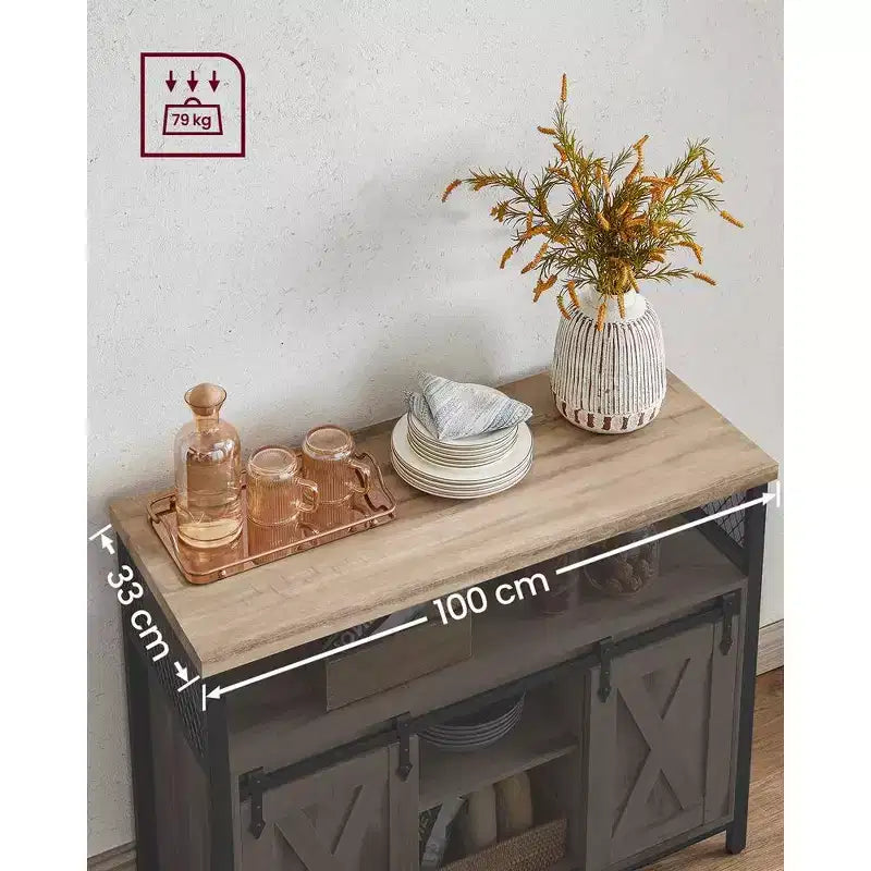VASAGLE Buffet Cabinet, Storage Cabinet, Sideboard with 2 Sliding Barn Doors, Adjustable Shelves