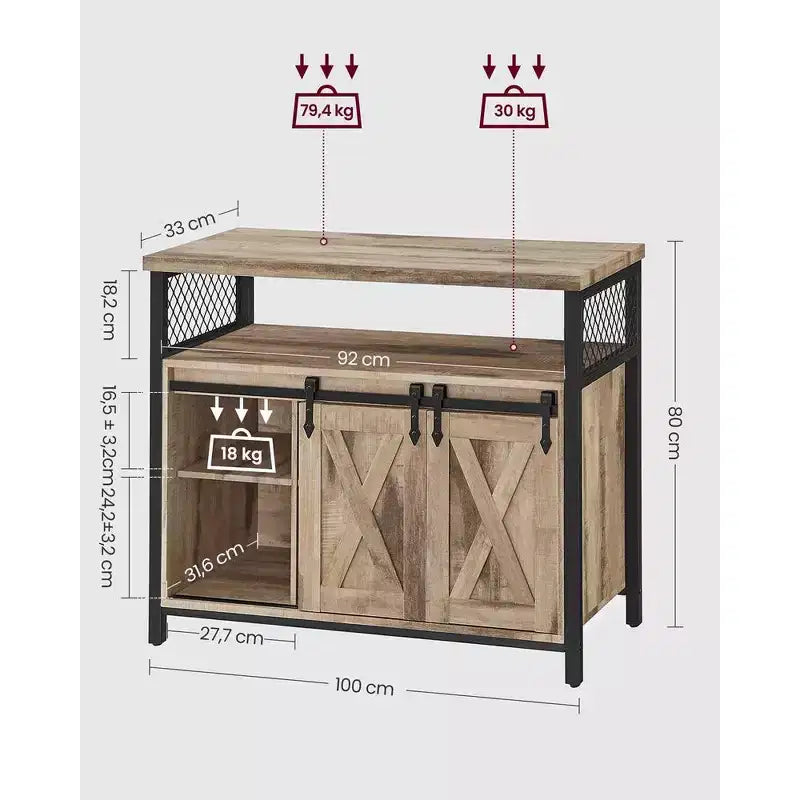 VASAGLE Buffet Cabinet, Storage Cabinet, Sideboard with 2 Sliding Barn Doors, Adjustable Shelves
