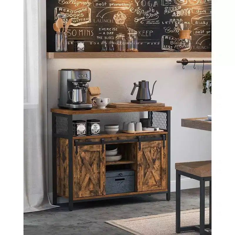 VASAGLE Buffet Cabinet, Storage Cabinet, Sideboard with 2 Sliding Barn Doors, Adjustable Shelves