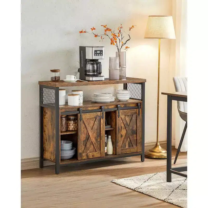 VASAGLE Buffet Cabinet, Storage Cabinet, Sideboard with 2 Sliding Barn Doors, Adjustable Shelves