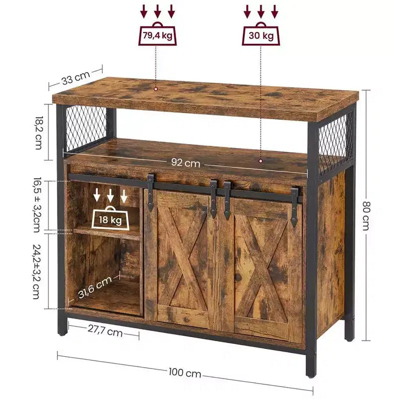 VASAGLE Buffet Cabinet, Storage Cabinet, Sideboard with 2 Sliding Barn Doors, Adjustable Shelves