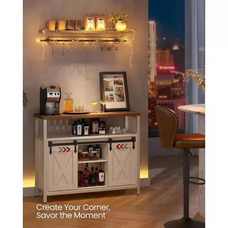 VASAGLE Buffet Cabinet, Storage Cabinet, Sideboard with 2 Sliding Barn Doors, Adjustable Shelves