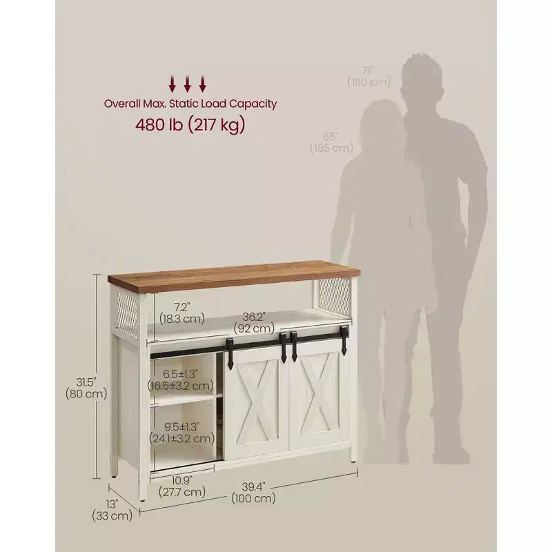VASAGLE Buffet Cabinet, Storage Cabinet, Sideboard with 2 Sliding Barn Doors, Adjustable Shelves