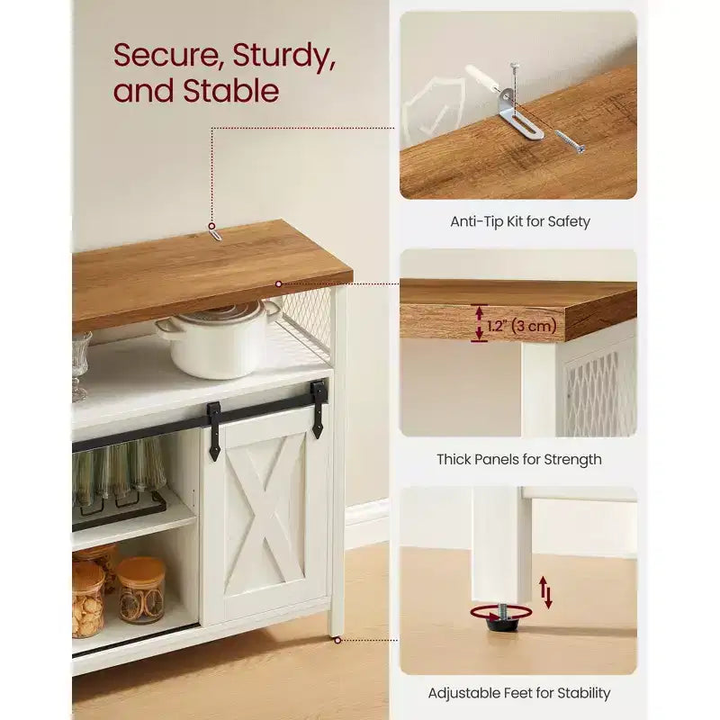 VASAGLE Buffet Cabinet, Storage Cabinet, Sideboard with 2 Sliding Barn Doors, Adjustable Shelves