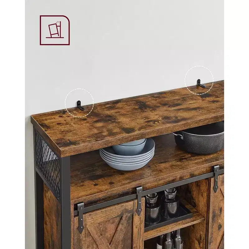 VASAGLE Buffet Cabinet, Storage Cabinet, Sideboard with 2 Sliding Barn Doors, Adjustable Shelves