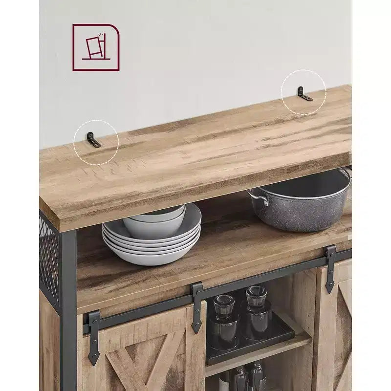 VASAGLE Buffet Cabinet, Storage Cabinet, Sideboard with 2 Sliding Barn Doors, Adjustable Shelves