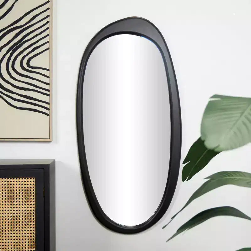 Wooden Abstract Oval Wall Mirror Black - Olivia & May