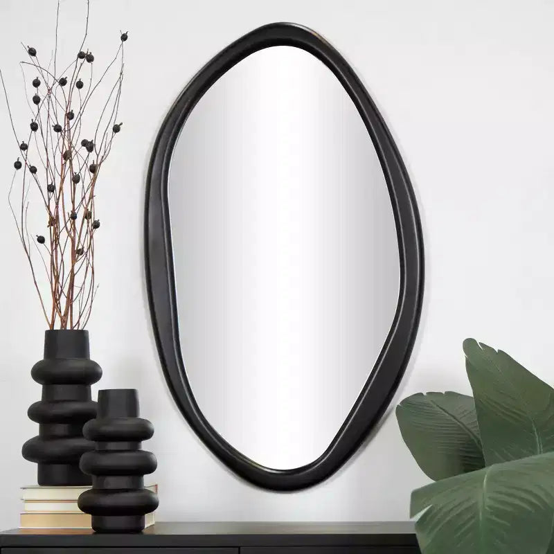 Wooden Abstract Oval Wall Mirror Black - Olivia & May