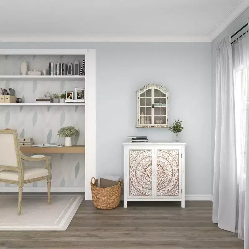 28x22 Traditional Wood Wall Shelf with Arched Shutter Doors - Olivia & May