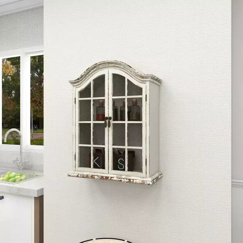 28x22 Traditional Wood Wall Shelf with Arched Shutter Doors - Olivia & May