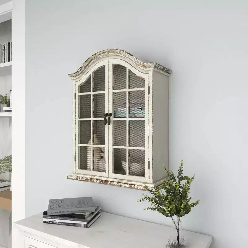 28x22 Traditional Wood Wall Shelf with Arched Shutter Doors - Olivia & May