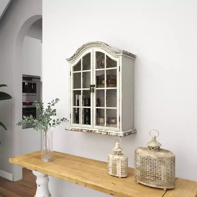 28x22 Traditional Wood Wall Shelf with Arched Shutter Doors - Olivia & May