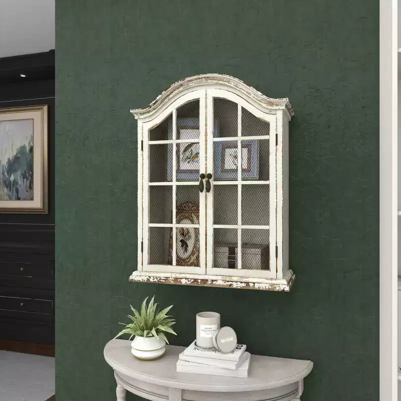 28x22 Traditional Wood Wall Shelf with Arched Shutter Doors - Olivia & May