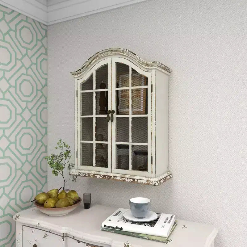 28x22 Traditional Wood Wall Shelf with Arched Shutter Doors - Olivia & May