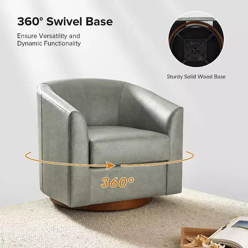 Set of 2 Molly Modern 360-degree Swivel Barrel Genuine Leather Chair with Solid Wood Base|ART OF LIVING DESIGNS