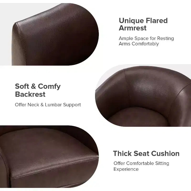 Set of 2 Molly Modern 360-degree Swivel Barrel Genuine Leather Chair with Solid Wood Base|ART OF LIVING DESIGNS