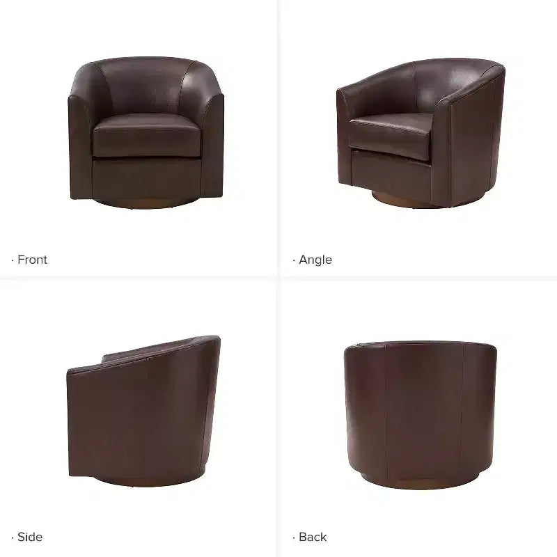 Set of 2 Molly Modern 360-degree Swivel Barrel Genuine Leather Chair with Solid Wood Base|ART OF LIVING DESIGNS