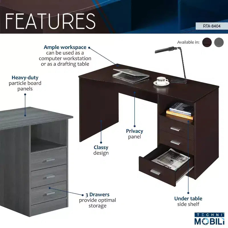 Classic Computer Desk with Multiple Drawers - Techni Mobili