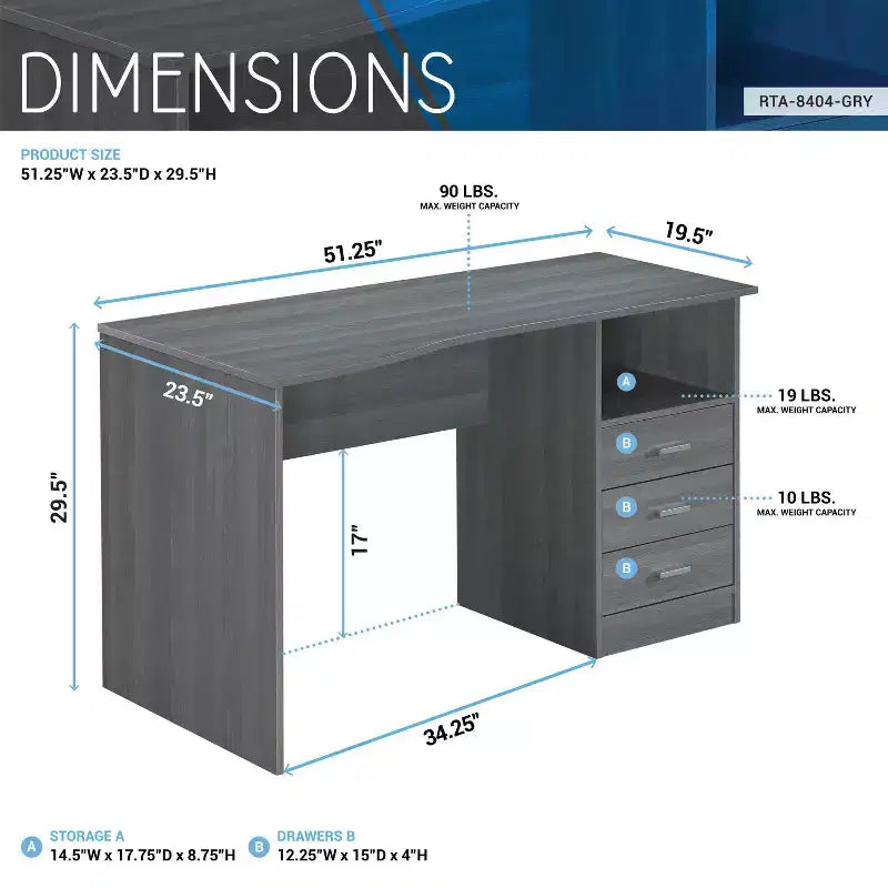 Classic Computer Desk with Multiple Drawers - Techni Mobili