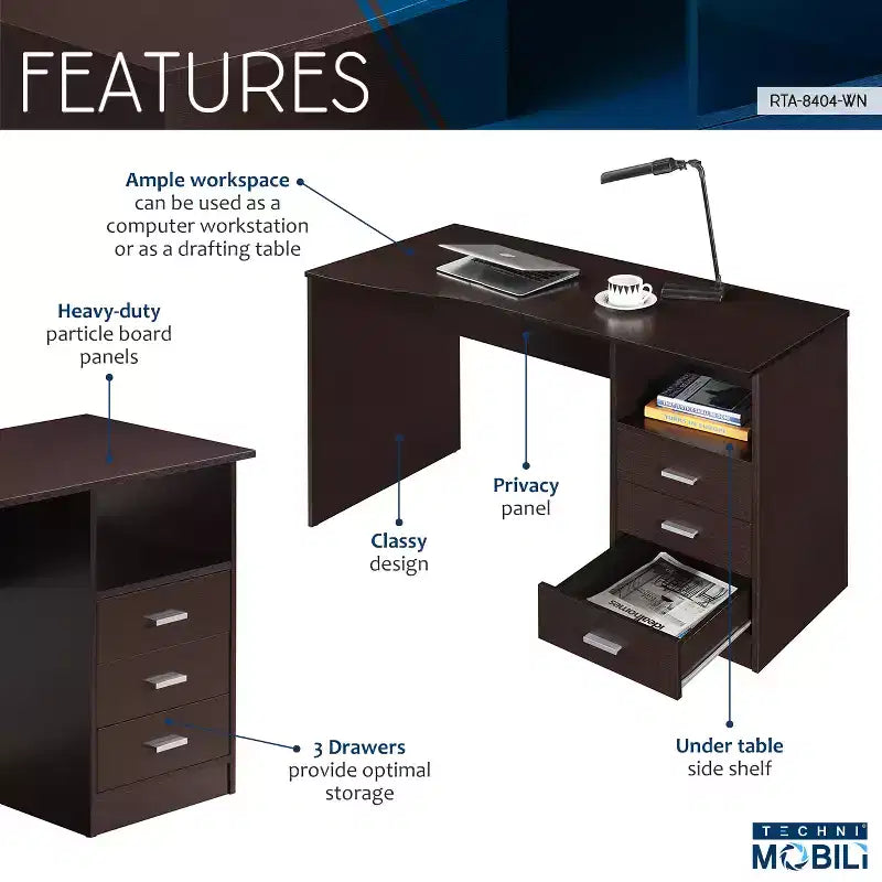 Classic Computer Desk with Multiple Drawers - Techni Mobili