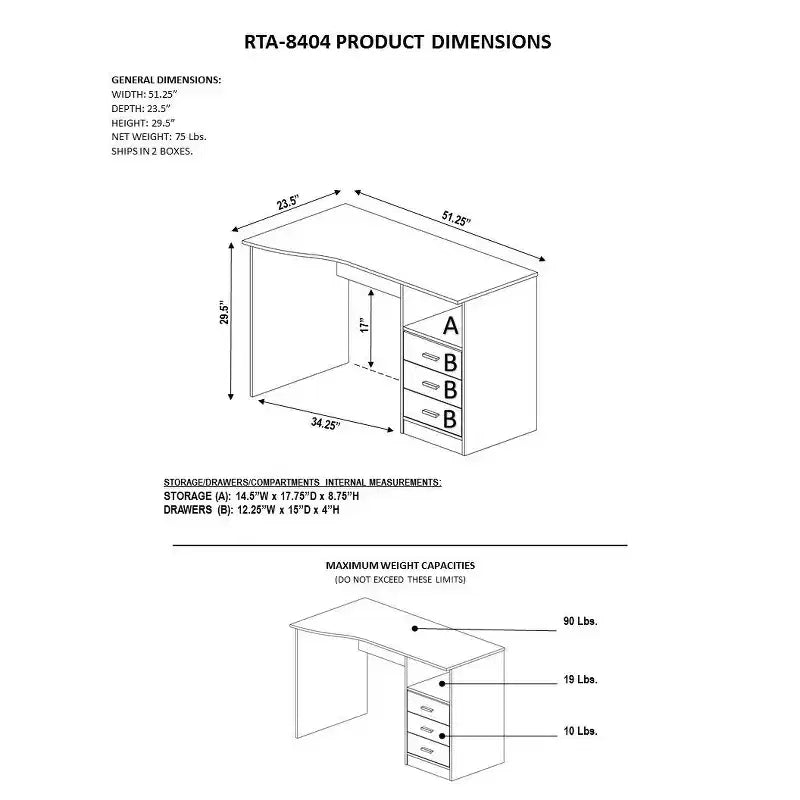 Classic Computer Desk with Multiple Drawers - Techni Mobili