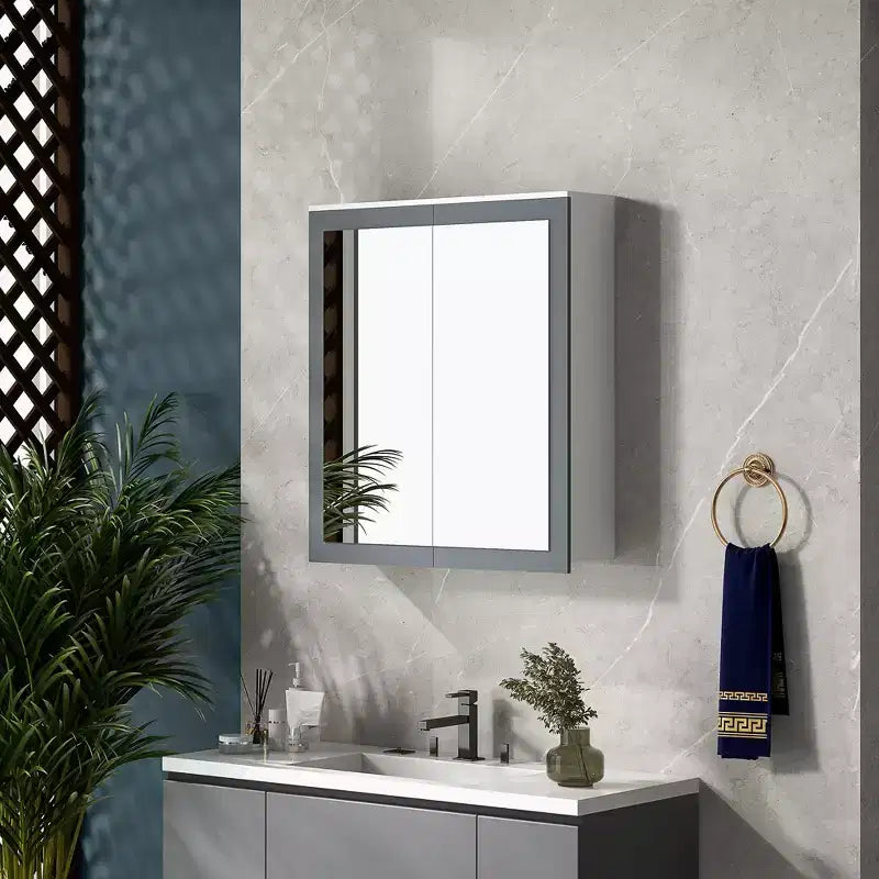 kleankin Medicine Cabinet, Bathroom Mirror with Storage Cabinet and 2 Adjustable Shelves, Wall Mounted Bathroom Vanity Mirror, White