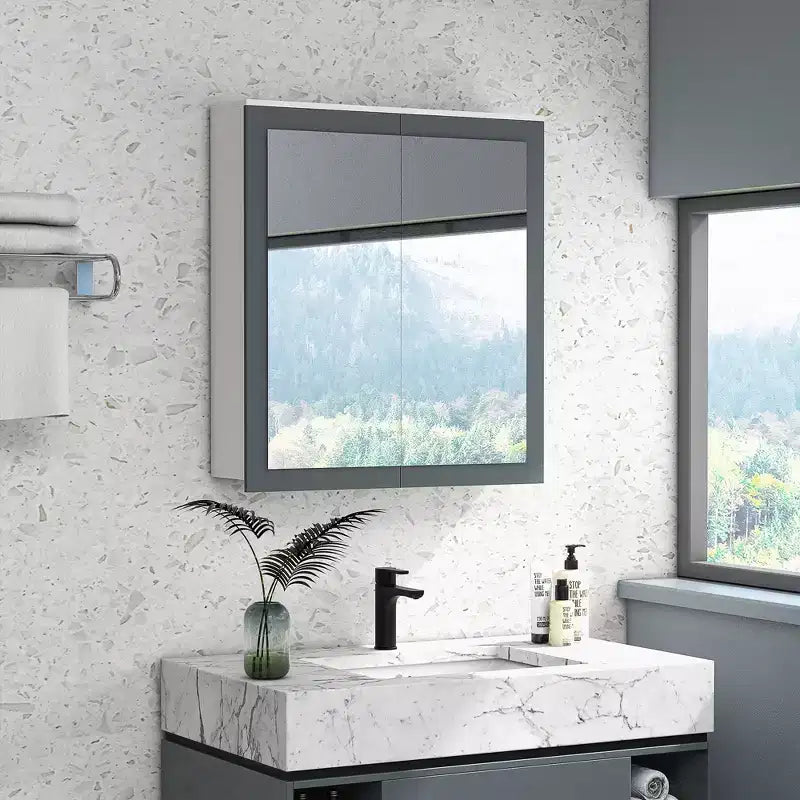 kleankin Medicine Cabinet, Bathroom Mirror with Storage Cabinet and 2 Adjustable Shelves, Wall Mounted Bathroom Vanity Mirror, White