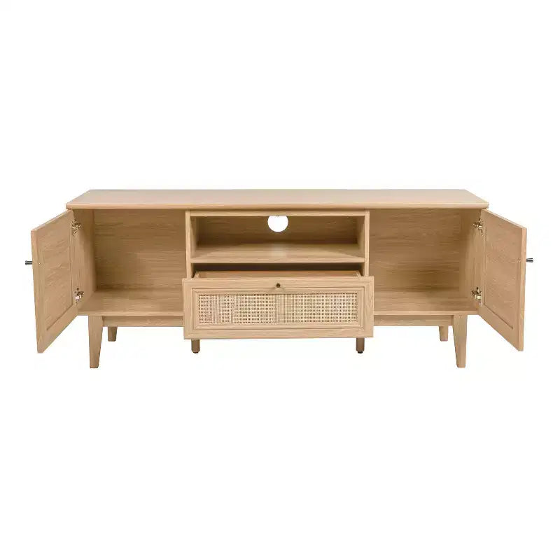 JONATHAN Y TVS1002A Finley 59 in. Farmhouse Caned TV Stand with Drawer and Storage Doors Fits TVs up to 65 in. with Cable Management