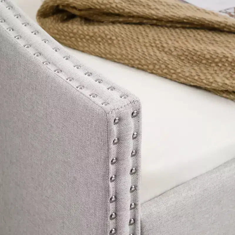 Twin/Full Size Daybed with Trundle, Upholstered Tufted Sofa Bed with Button and Waved Shape Arms - ModernLuxe