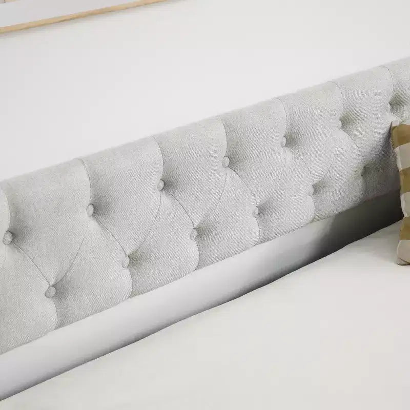 Twin/Full Size Daybed with Trundle, Upholstered Tufted Sofa Bed with Button and Waved Shape Arms - ModernLuxe
