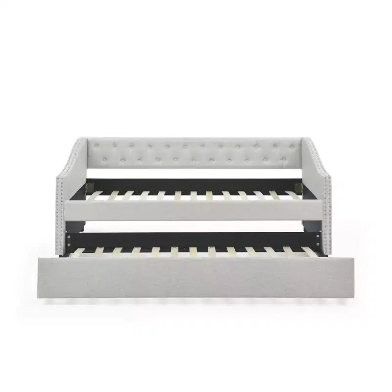 Twin/Full Size Daybed with Trundle, Upholstered Tufted Sofa Bed with Button and Waved Shape Arms - ModernLuxe