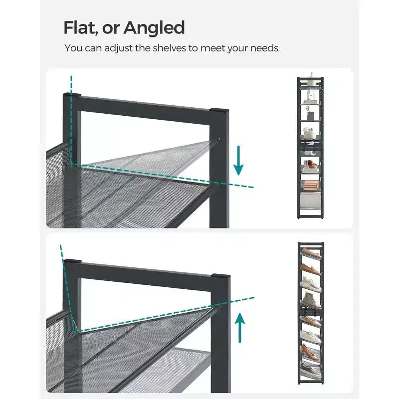8-Tier Metal Shoe Rack, Adjustable Shelves Hold 32-40 Pairs, Set of 2 Stackable Shoe Organizers