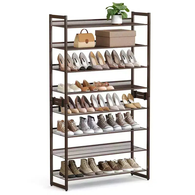 8-Tier Metal Shoe Rack, Adjustable Shelves Hold 32-40 Pairs, Set of 2 Stackable Shoe Organizers