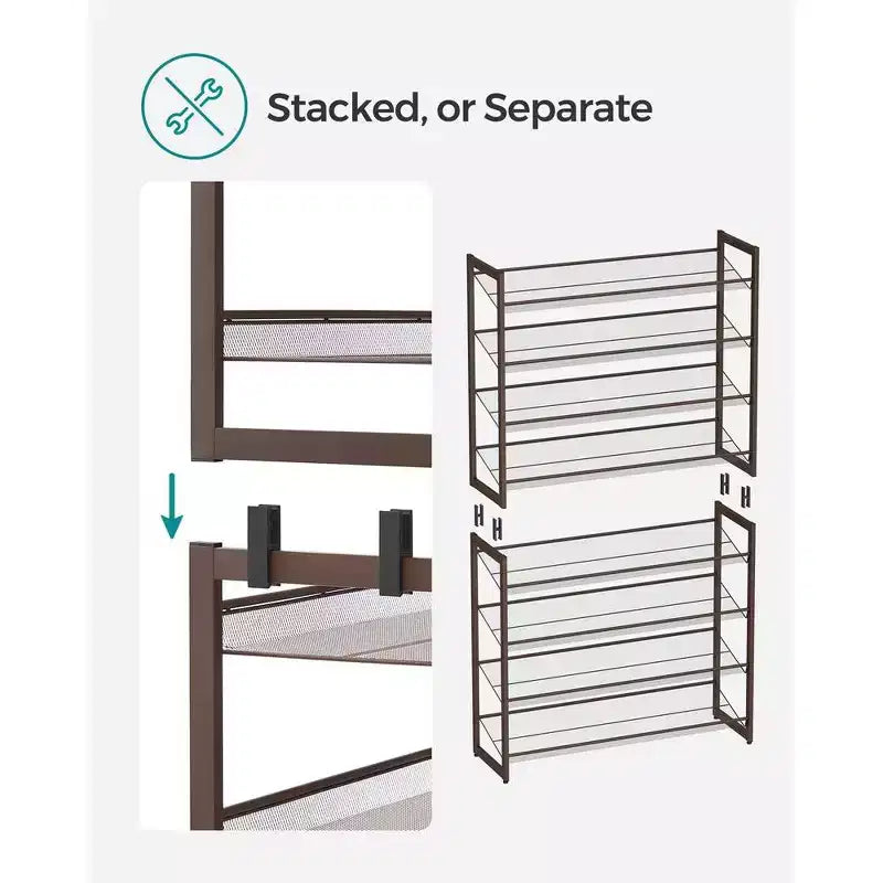 8-Tier Metal Shoe Rack, Adjustable Shelves Hold 32-40 Pairs, Set of 2 Stackable Shoe Organizers