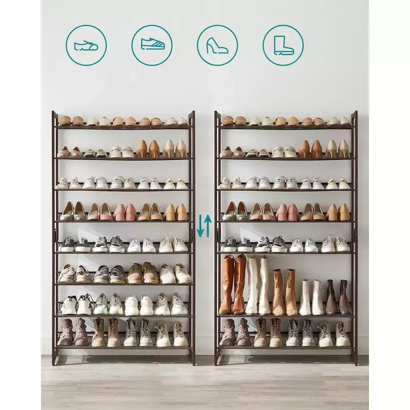 8-Tier Metal Shoe Rack, Adjustable Shelves Hold 32-40 Pairs, Set of 2 Stackable Shoe Organizers