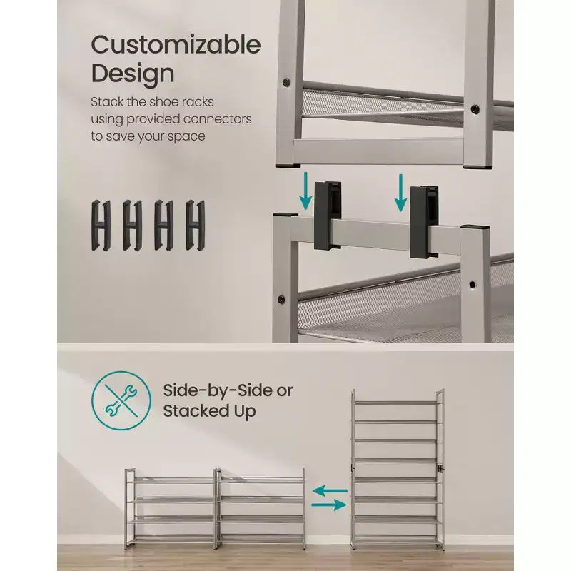 8-Tier Metal Shoe Rack, Adjustable Shelves Hold 32-40 Pairs, Set of 2 Stackable Shoe Organizers