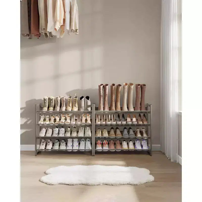 8-Tier Metal Shoe Rack, Adjustable Shelves Hold 32-40 Pairs, Set of 2 Stackable Shoe Organizers