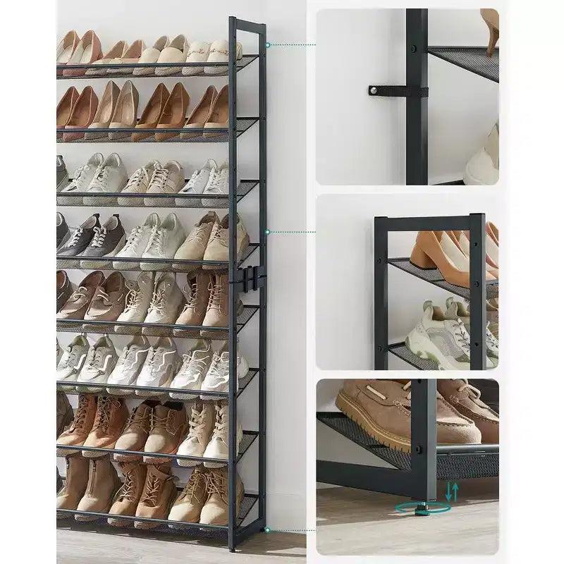 8-Tier Metal Shoe Rack, Adjustable Shelves Hold 32-40 Pairs, Set of 2 Stackable Shoe Organizers
