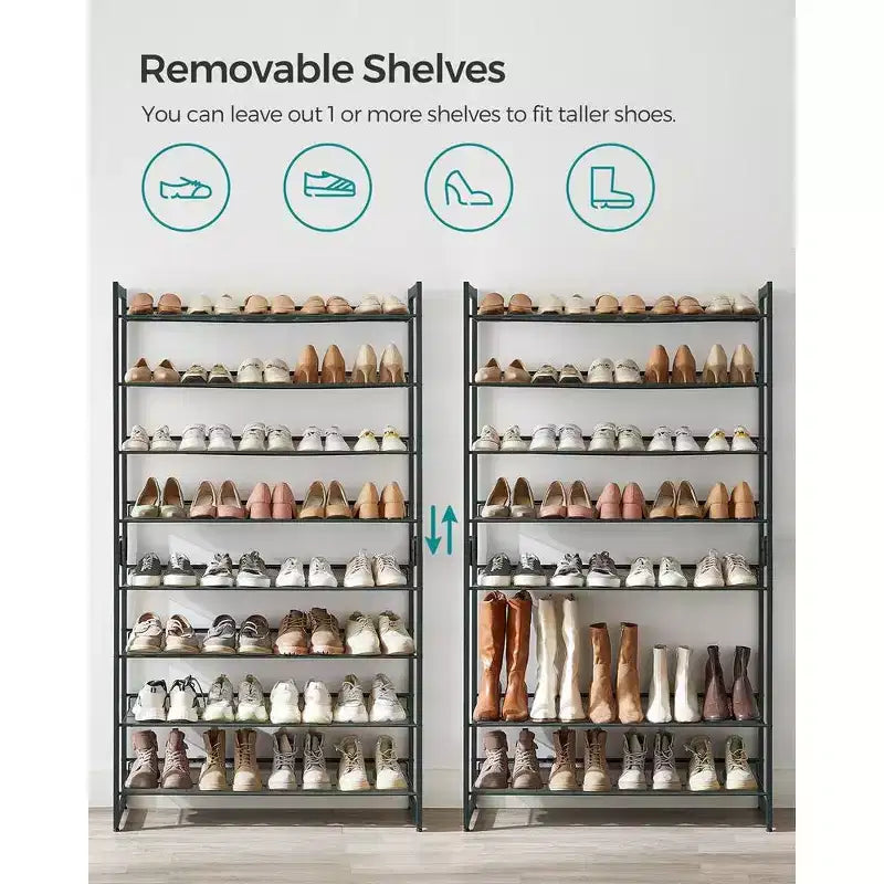 8-Tier Metal Shoe Rack, Adjustable Shelves Hold 32-40 Pairs, Set of 2 Stackable Shoe Organizers