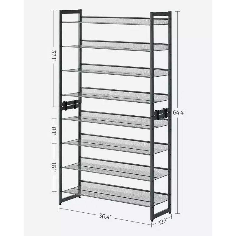 8-Tier Metal Shoe Rack, Adjustable Shelves Hold 32-40 Pairs, Set of 2 Stackable Shoe Organizers