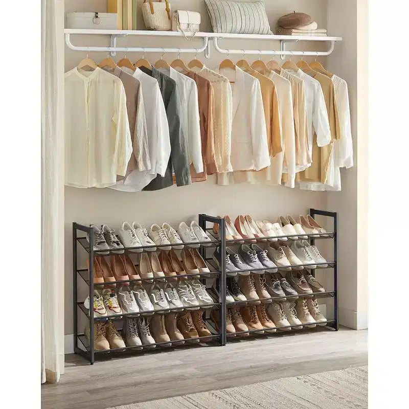 8-Tier Metal Shoe Rack, Adjustable Shelves Hold 32-40 Pairs, Set of 2 Stackable Shoe Organizers