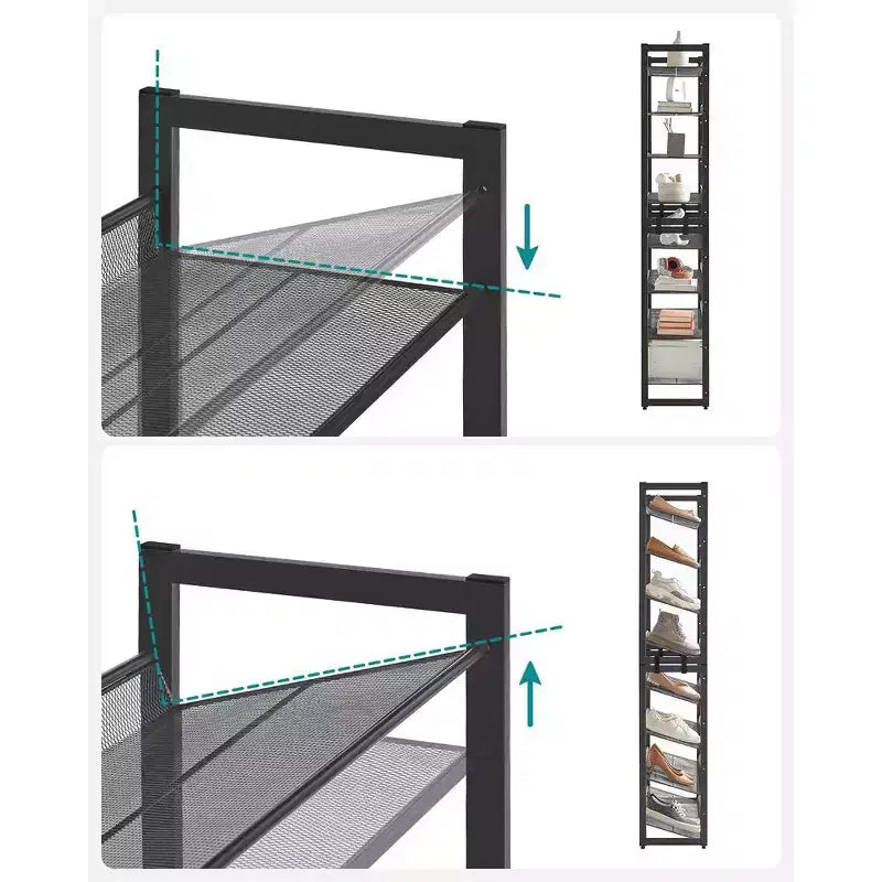 8-Tier Metal Shoe Rack, Adjustable Shelves Hold 32-40 Pairs, Set of 2 Stackable Shoe Organizers
