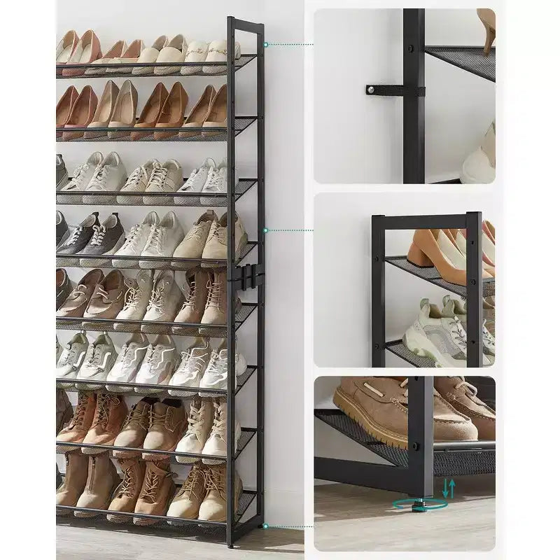 8-Tier Metal Shoe Rack, Adjustable Shelves Hold 32-40 Pairs, Set of 2 Stackable Shoe Organizers