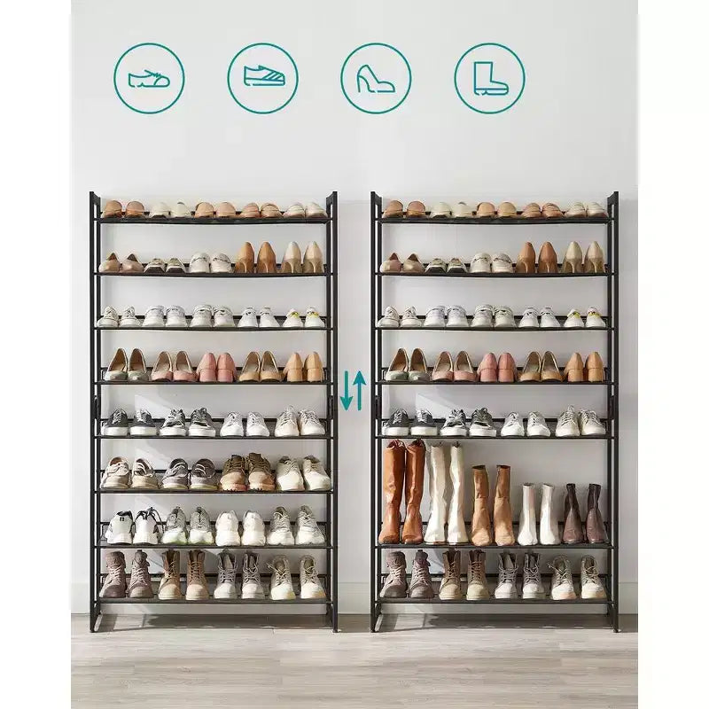 8-Tier Metal Shoe Rack, Adjustable Shelves Hold 32-40 Pairs, Set of 2 Stackable Shoe Organizers