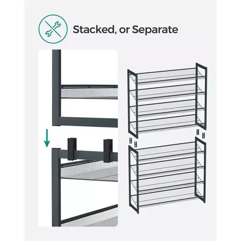 8-Tier Metal Shoe Rack, Adjustable Shelves Hold 32-40 Pairs, Set of 2 Stackable Shoe Organizers