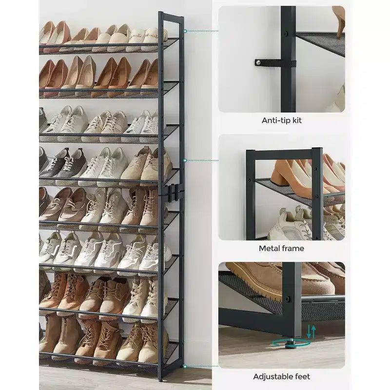 8-Tier Metal Shoe Rack, Adjustable Shelves Hold 32-40 Pairs, Set of 2 Stackable Shoe Organizers